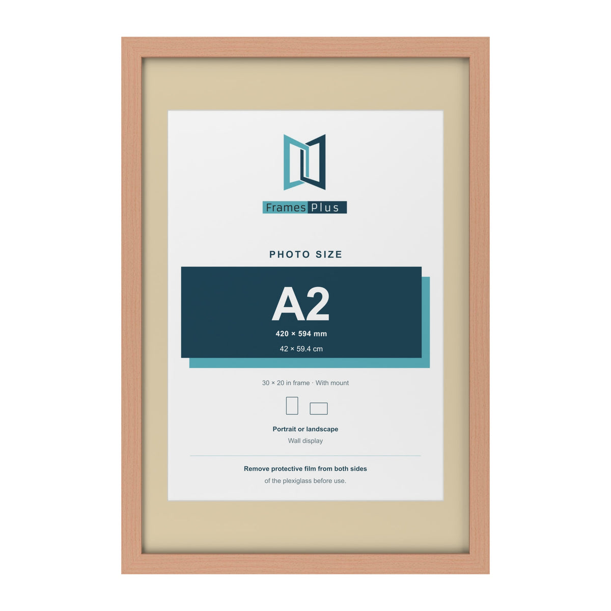 Beech 30 x 20 inch picture frame with an ivory mount for an A2 photo