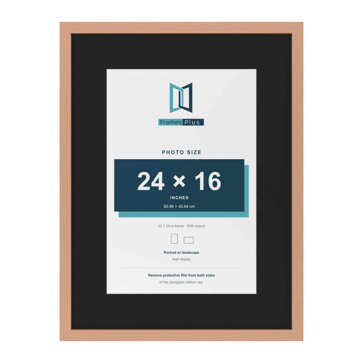 Beech 32 x 24 inch picture frame with a black mount for a 24 x 16 inch photo