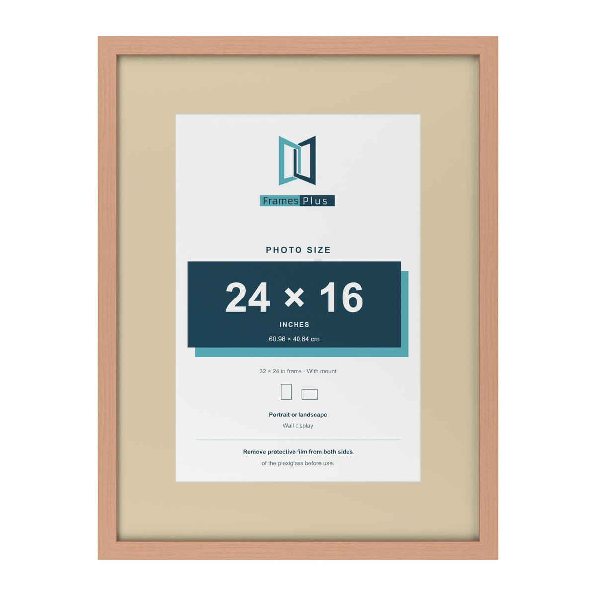 Beech 32 x 24 inch picture frame with an ivory mount for a 24 x 16 inch photo