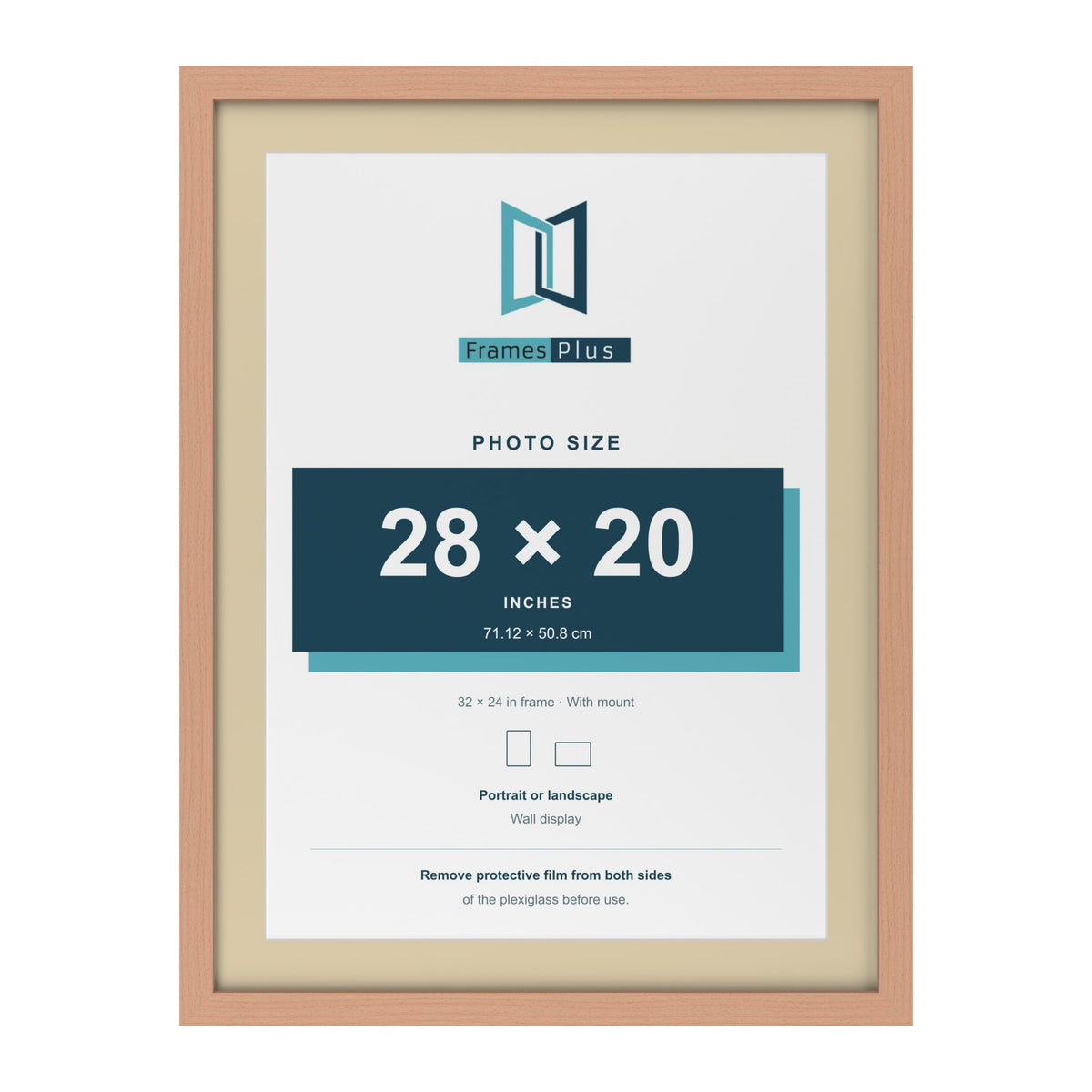 Beech 32 x 24 inch picture frame with an ivory mount for a 28 x 20 inch photo