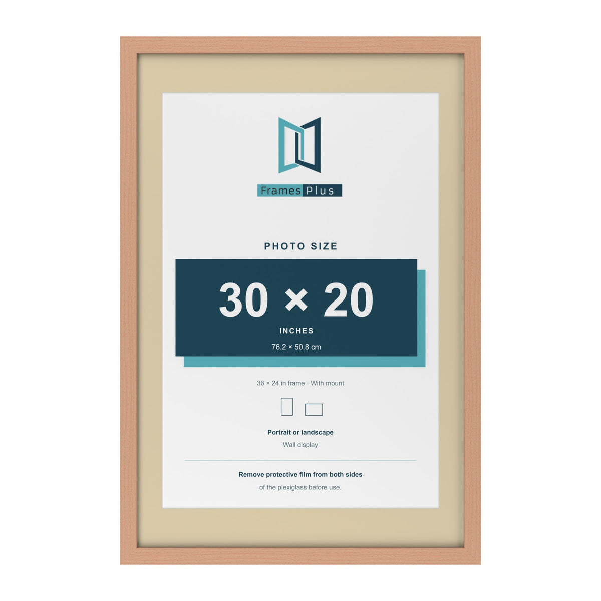 Beech 36 x 24 inch picture frame with an ivory mount for a 30 x 20 inch photo