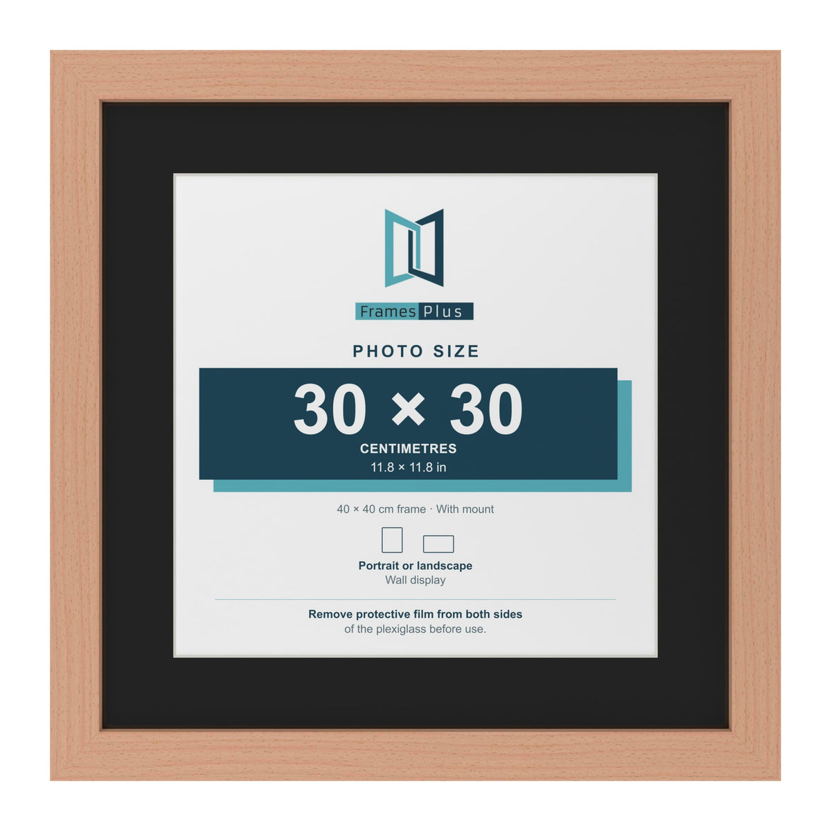 Beech 40 x 40 cm picture frame with a black mount for a 30 x 30 cm photo