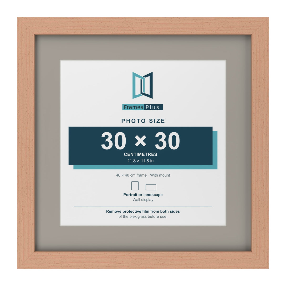 Beech 40 x 40 cm picture frame with a Dawn Grey mount for a 30 x 30 cm photo