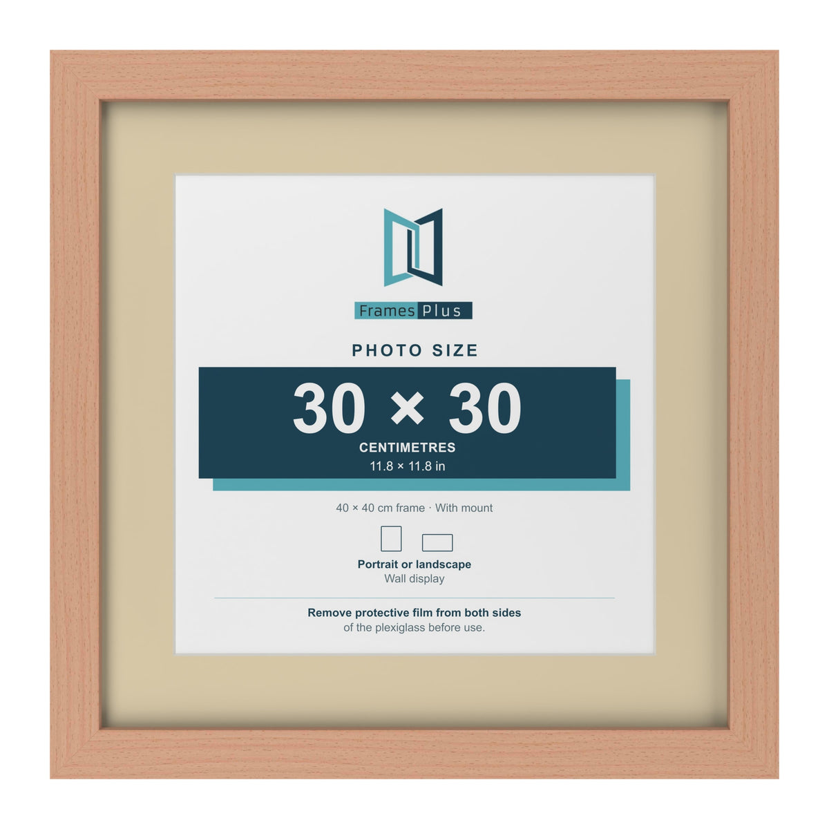Beech 40 x 40 cm picture frame with an ivory mount for a 30 x 30 cm photo