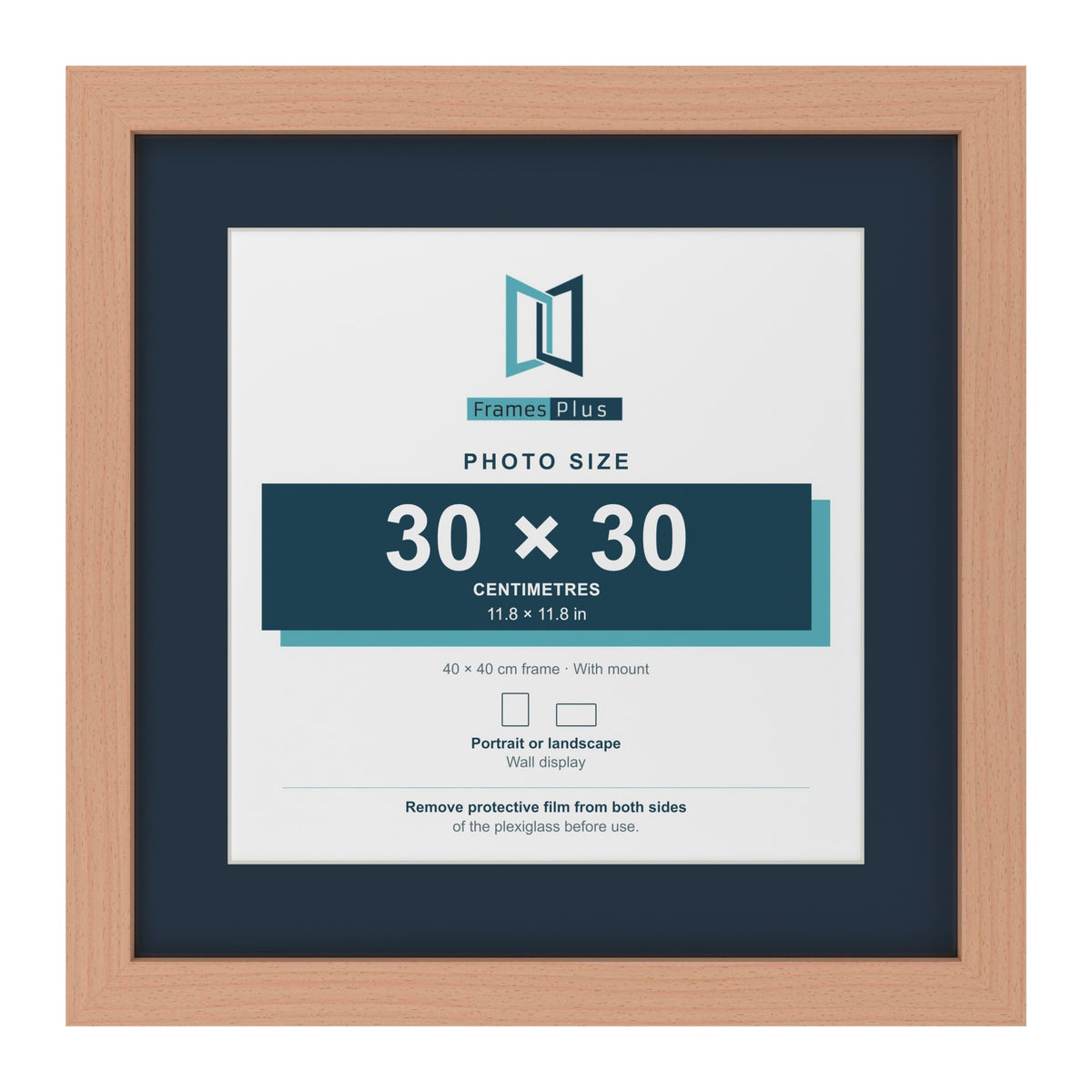 Beech 40 x 40 cm picture frame with a Pacific Blue mount for a 30 x 30 cm photo
