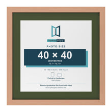 Beech 50 x 50 cm picture frame with a green mount for a 40 x 40 cm photo