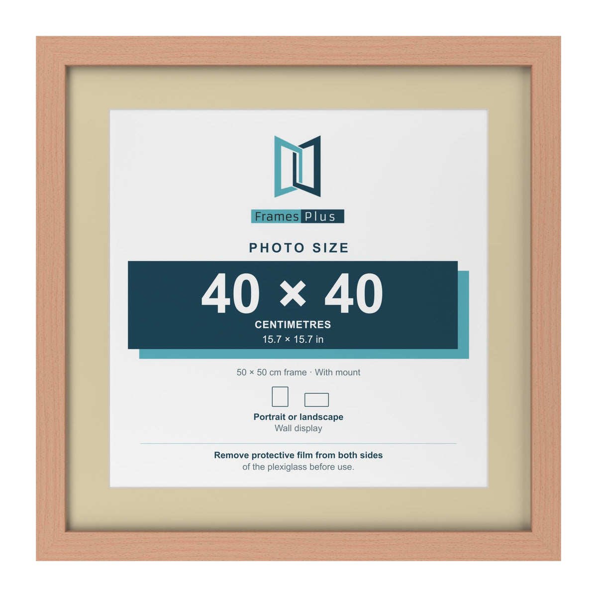 Beech 50 x 50 cm picture frame with an ivory mount for a 40 x 40 cm photo