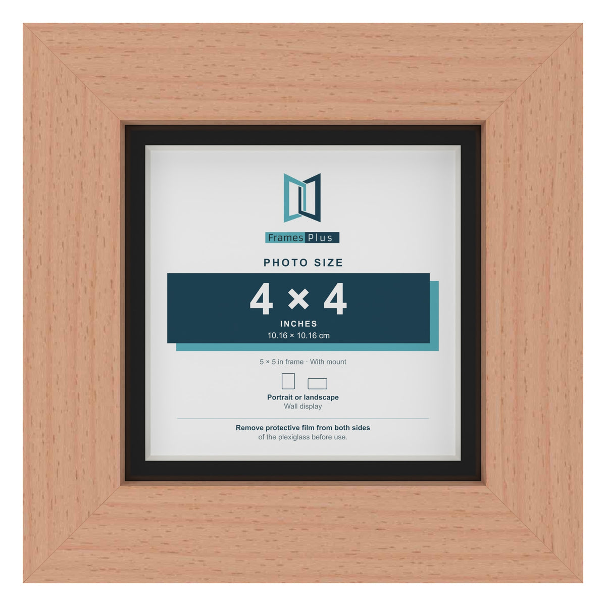 Beech 5 x 5 inch picture frame with a black mount for a 4 x 4 inch photo