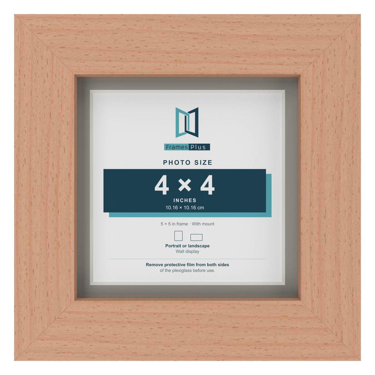 Beech 5 x 5 inch picture frame with a Dawn Grey mount for a 4 x 4 inch photo