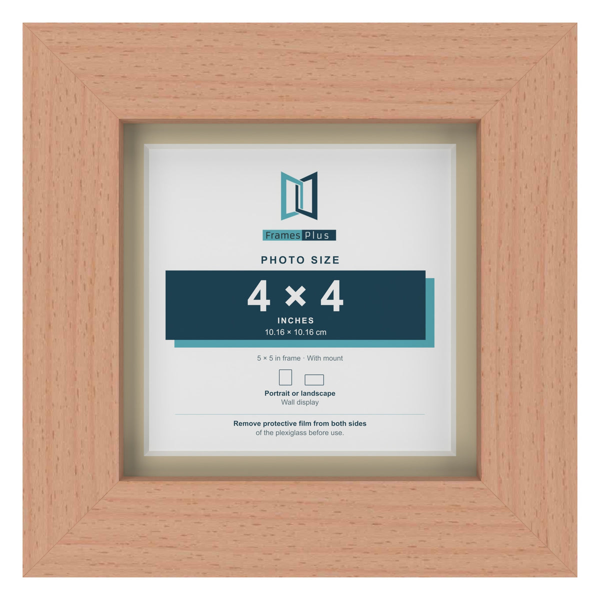 Beech 5 x 5 inch picture frame with an ivory mount for a 4 x 4 inch photo