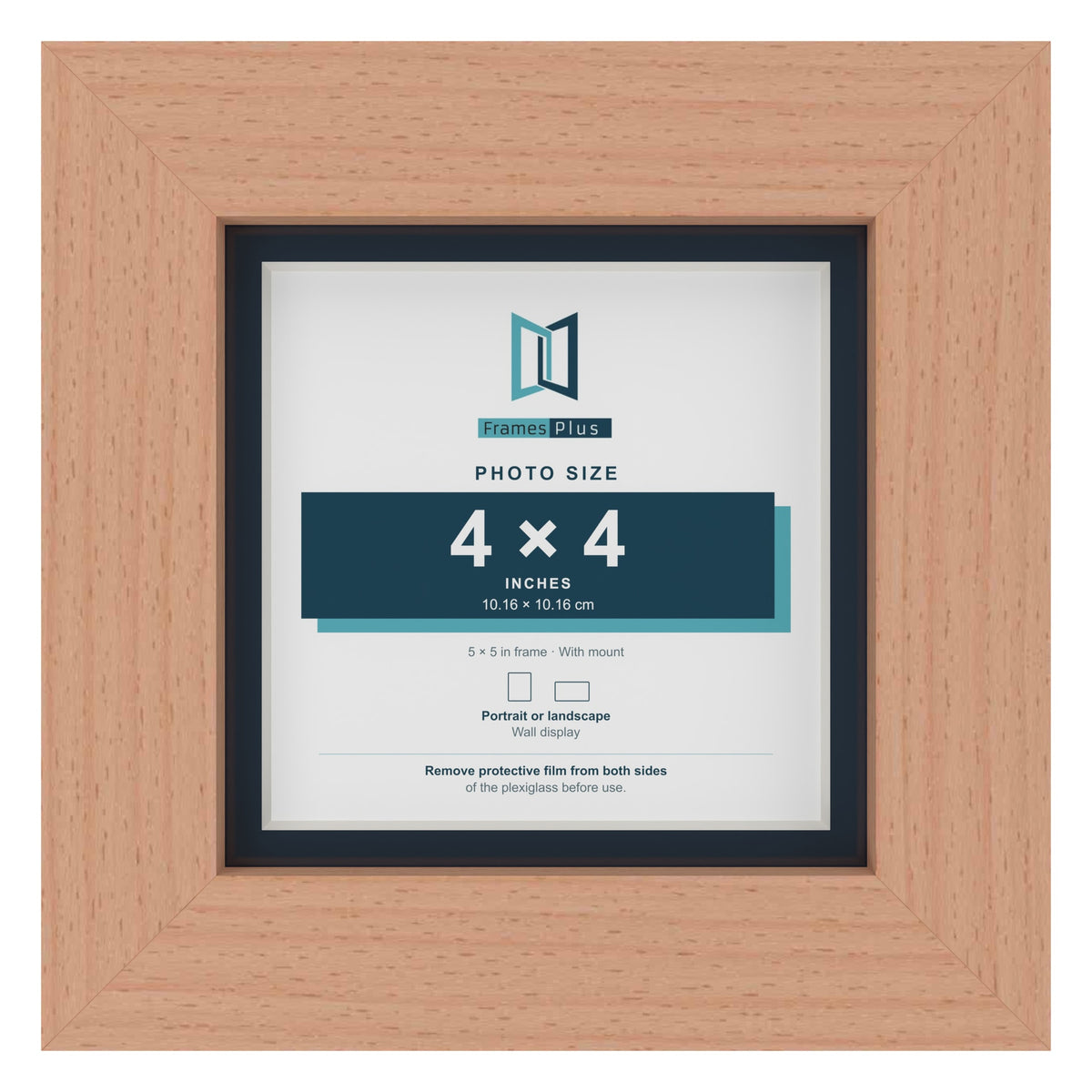 Beech 5 x 5 inch picture frame with a Pacific Blue mount for a 4 x 4 inch photo