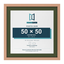 Beech 60 x 60 cm picture frame with a green mount for a 50 x 50 cm photo