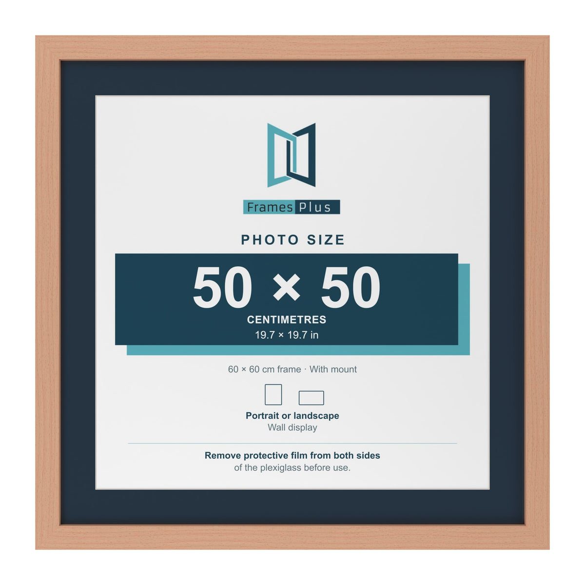 Beech 60 x 60 cm picture frame with a Pacific Blue mount for a 50 x 50 cm photo