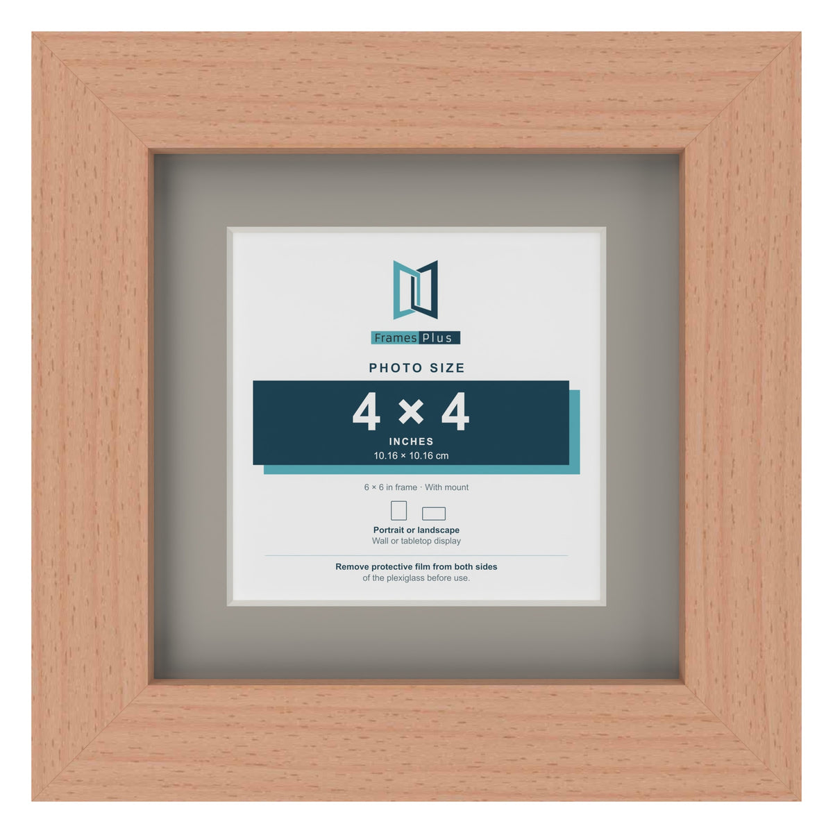 Beech 6 x 6 inch picture frame with a Dawn Grey mount for a 4 x 4 inch photo