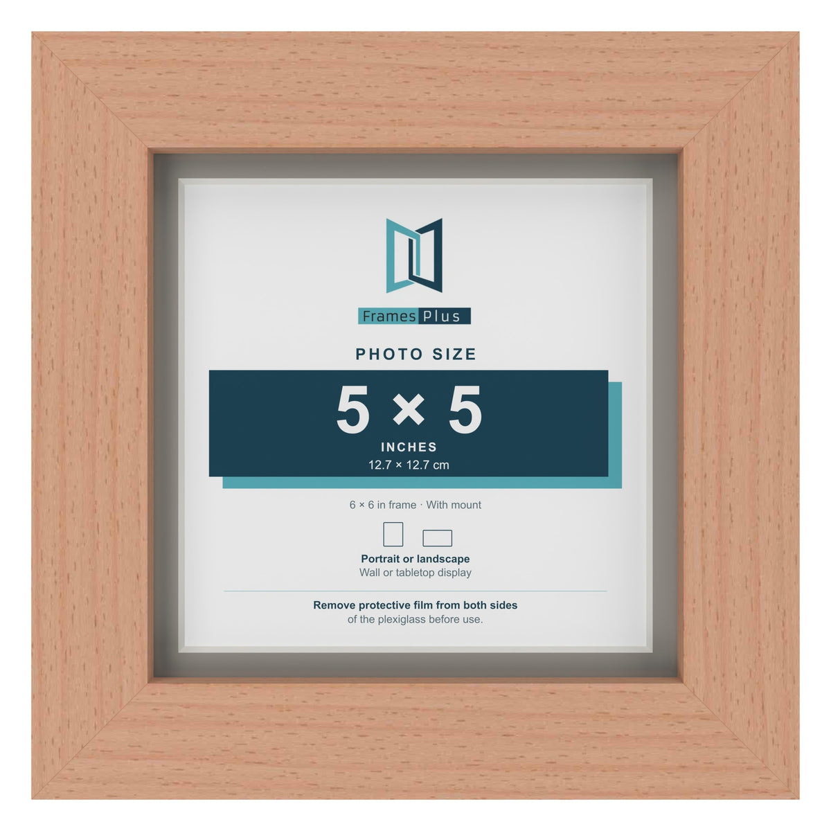 Beech 6 x 6 inch picture frame with a Dawn Grey mount for a 5 x 5 inch photo