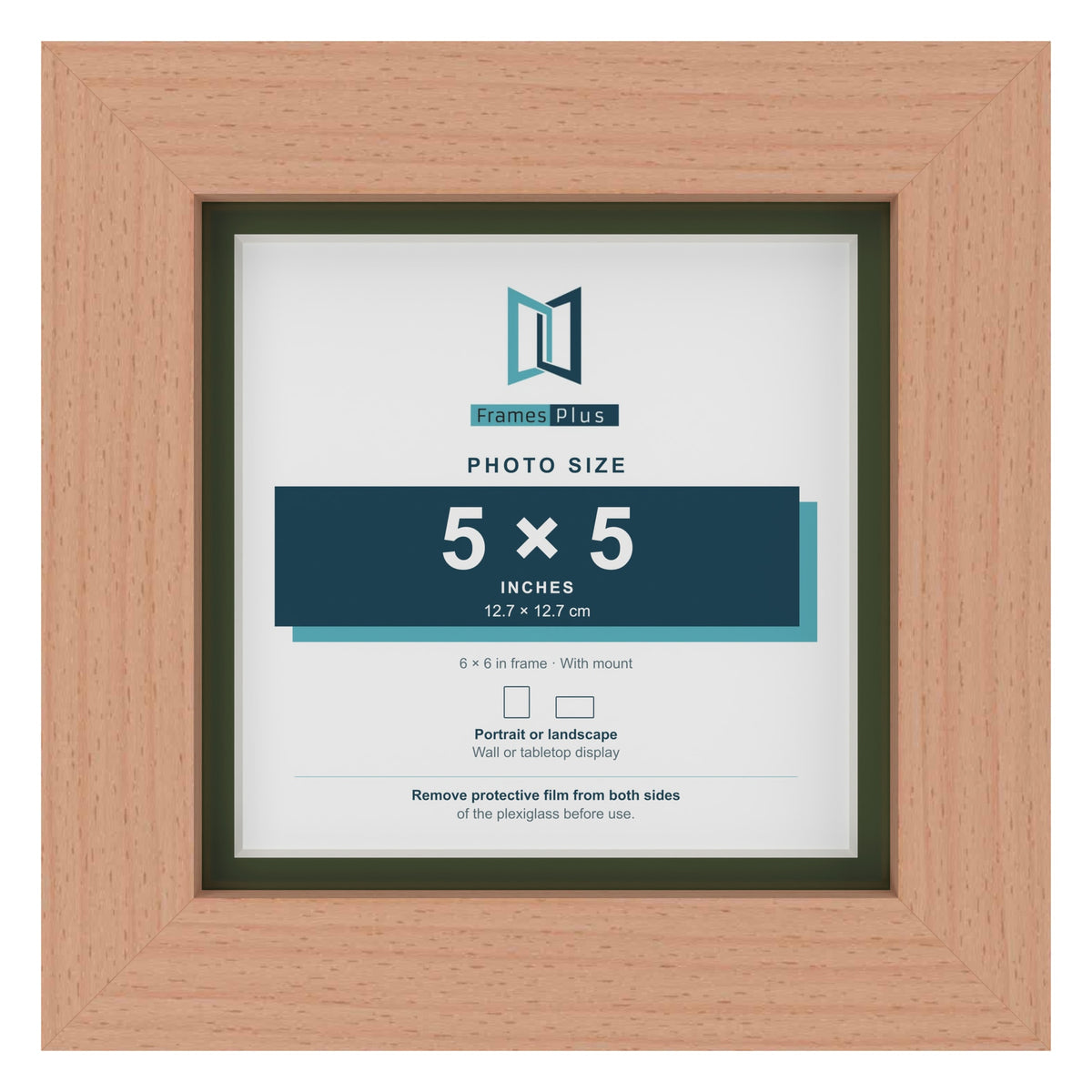 Beech 6 x 6 inch picture frame with a green mount for a 5 x 5 inch photo