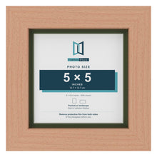 Beech 6 x 6 inch picture frame with a green mount for a 5 x 5 inch photo