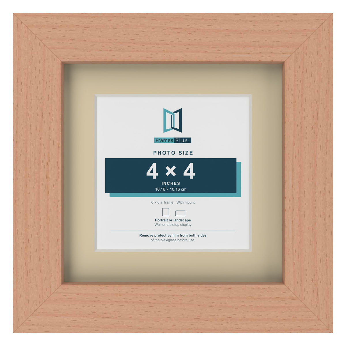 Beech 6 x 6 inch picture frame with an ivory mount for a 4 x 4 inch photo