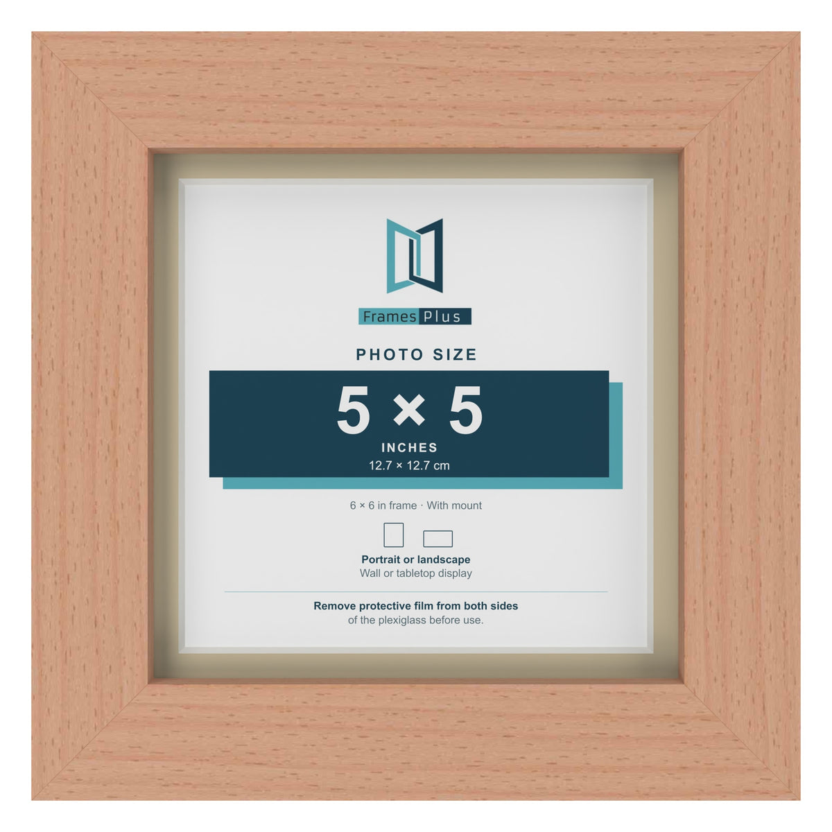 Beech 6 x 6 inch picture frame with an ivory mount for a 5 x 5 inch photo
