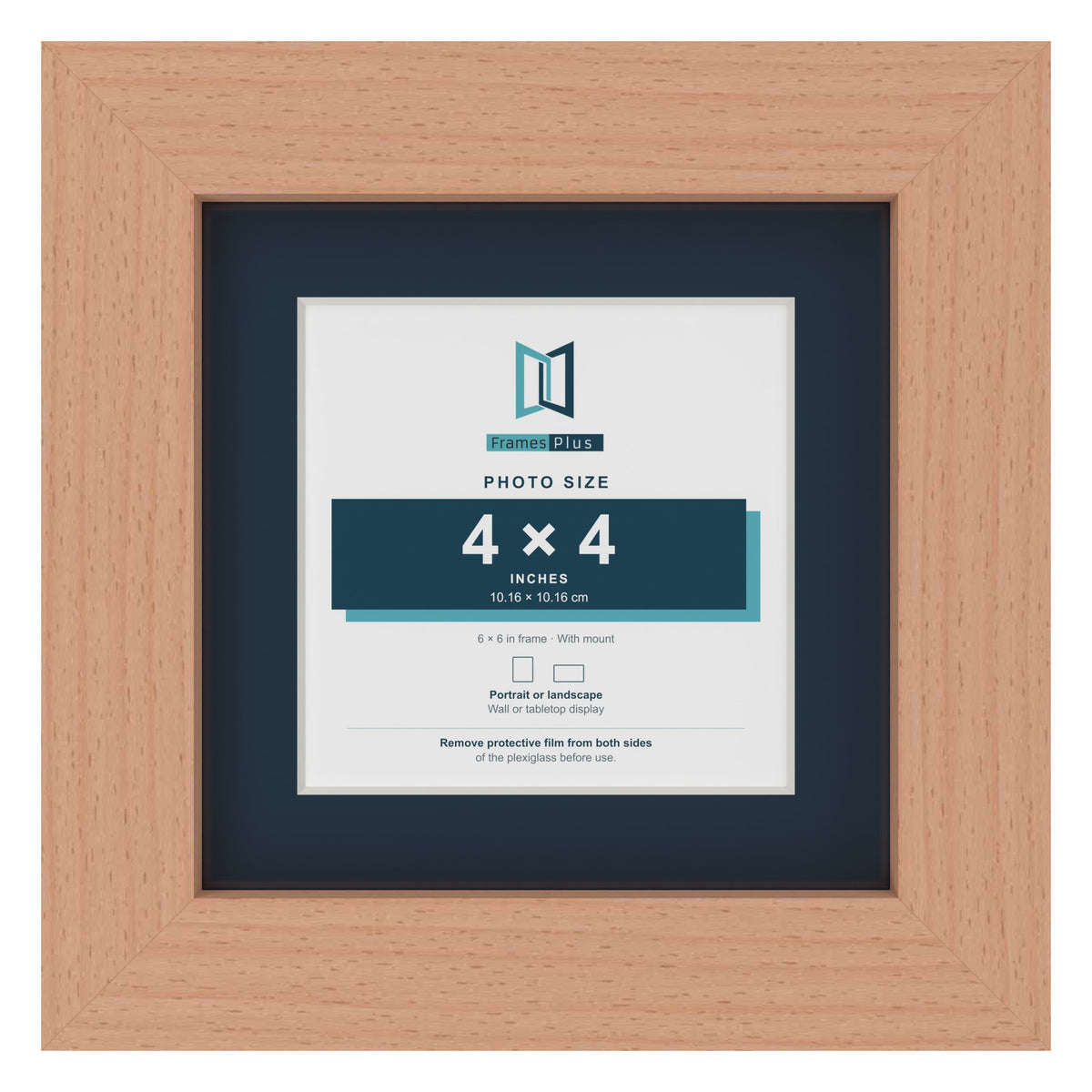 Beech 6 x 6 inch picture frame with a Pacific Blue mount for a 4 x 4 inch photo