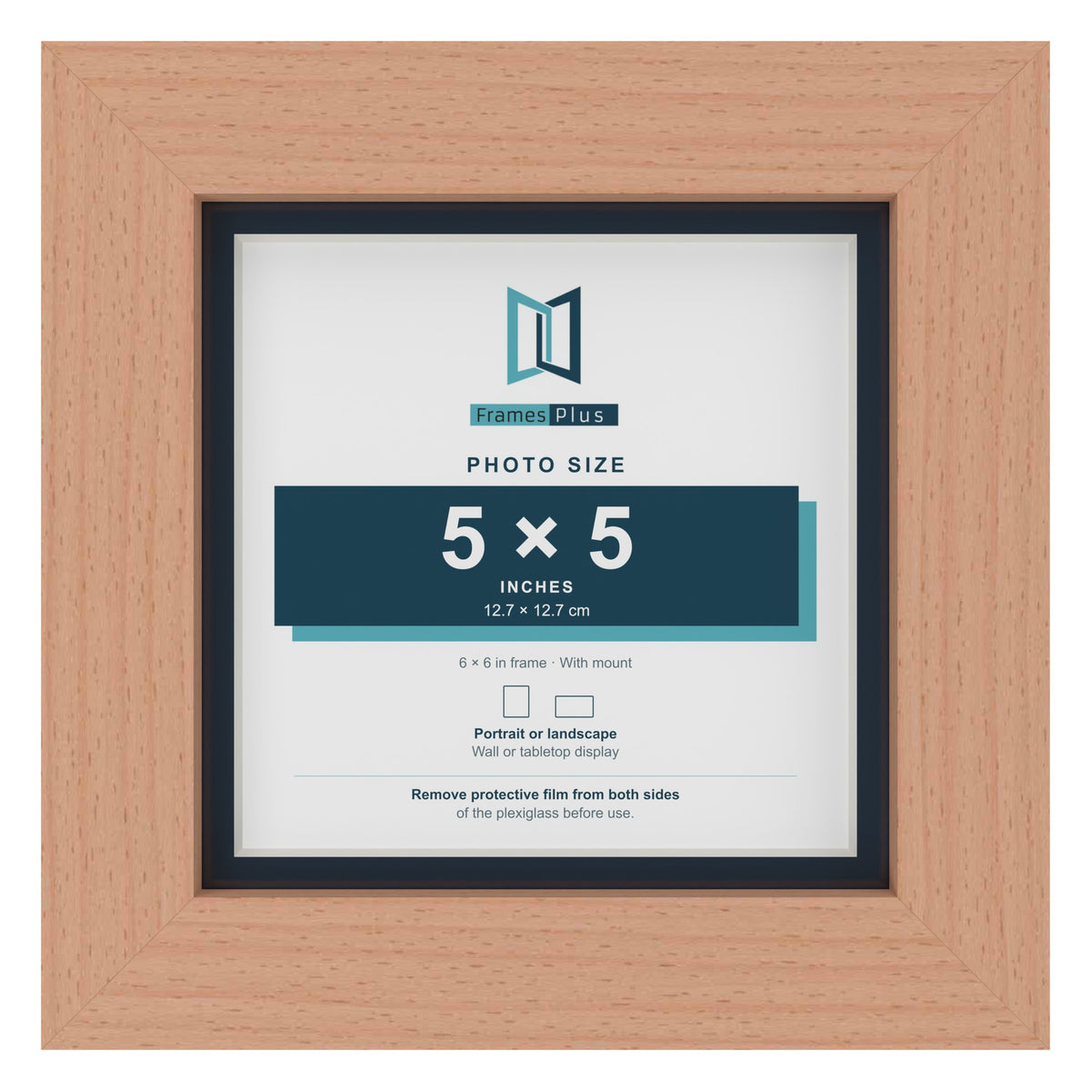 Beech 6 x 6 inch picture frame with a Pacific Blue mount for a 5 x 5 inch photo