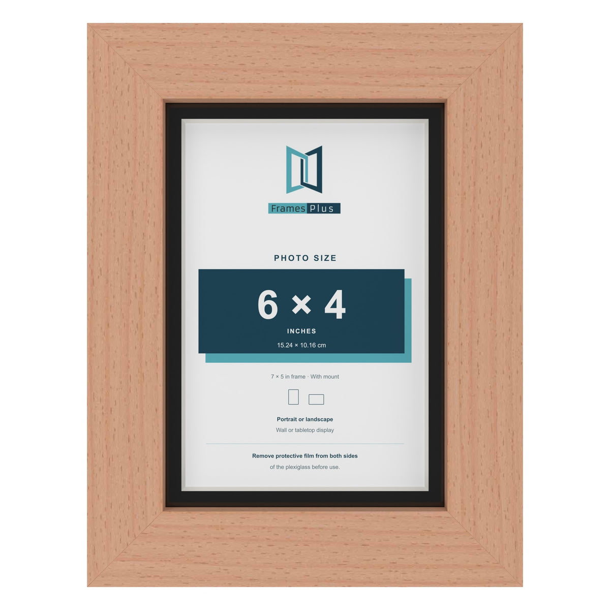 Beech 7 x 5 inch picture frame with a black mount for a 6 x 4 inch photo
