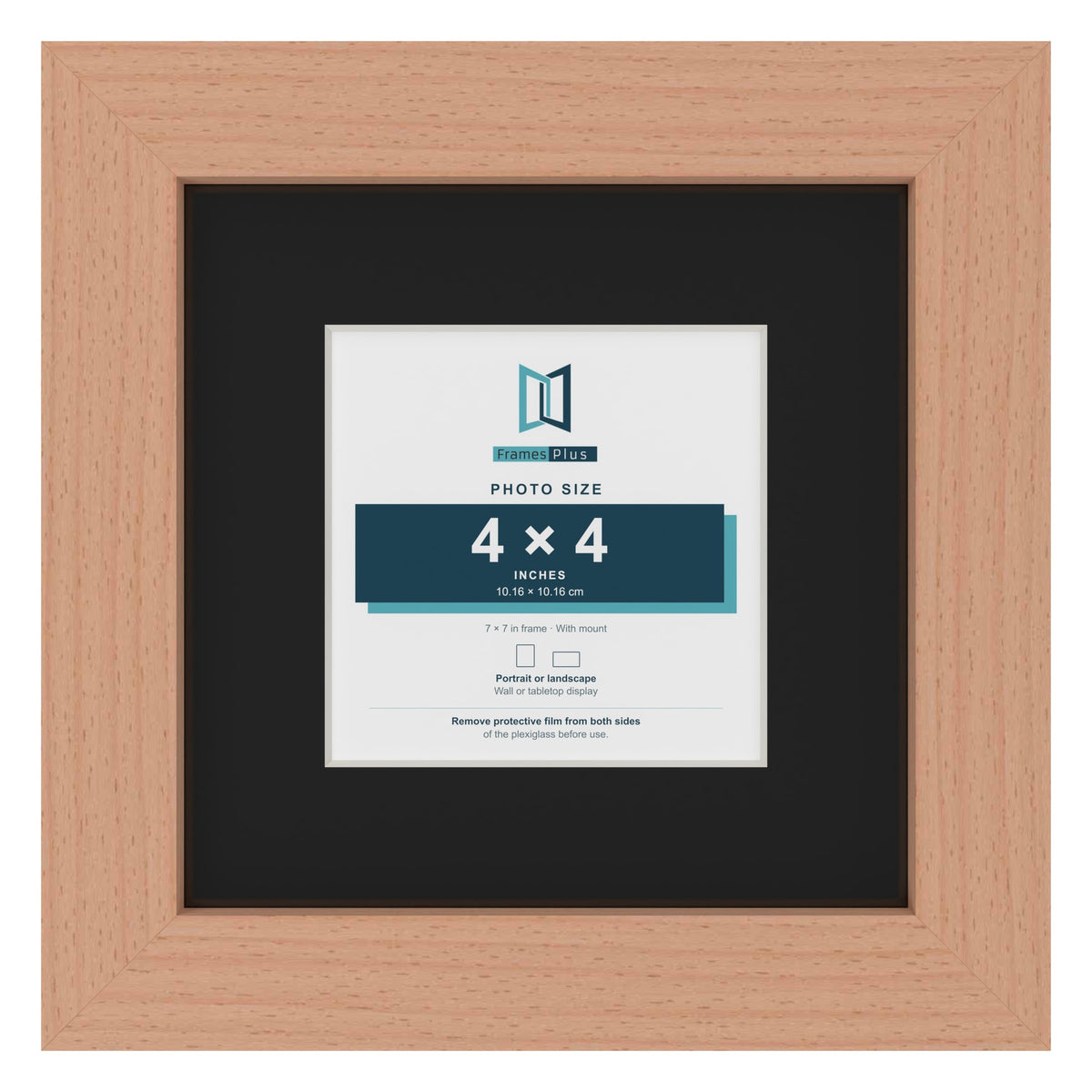 Beech 7 x 7 inch picture frame with a black mount for a 4 x 4 inch photo