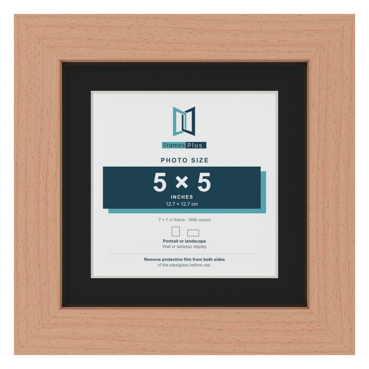 Beech 7 x 7 inch picture frame with a black mount for a 5 x 5 inch photo
