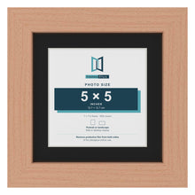 Beech 7 x 7 inch picture frame with a black mount for a 5 x 5 inch photo