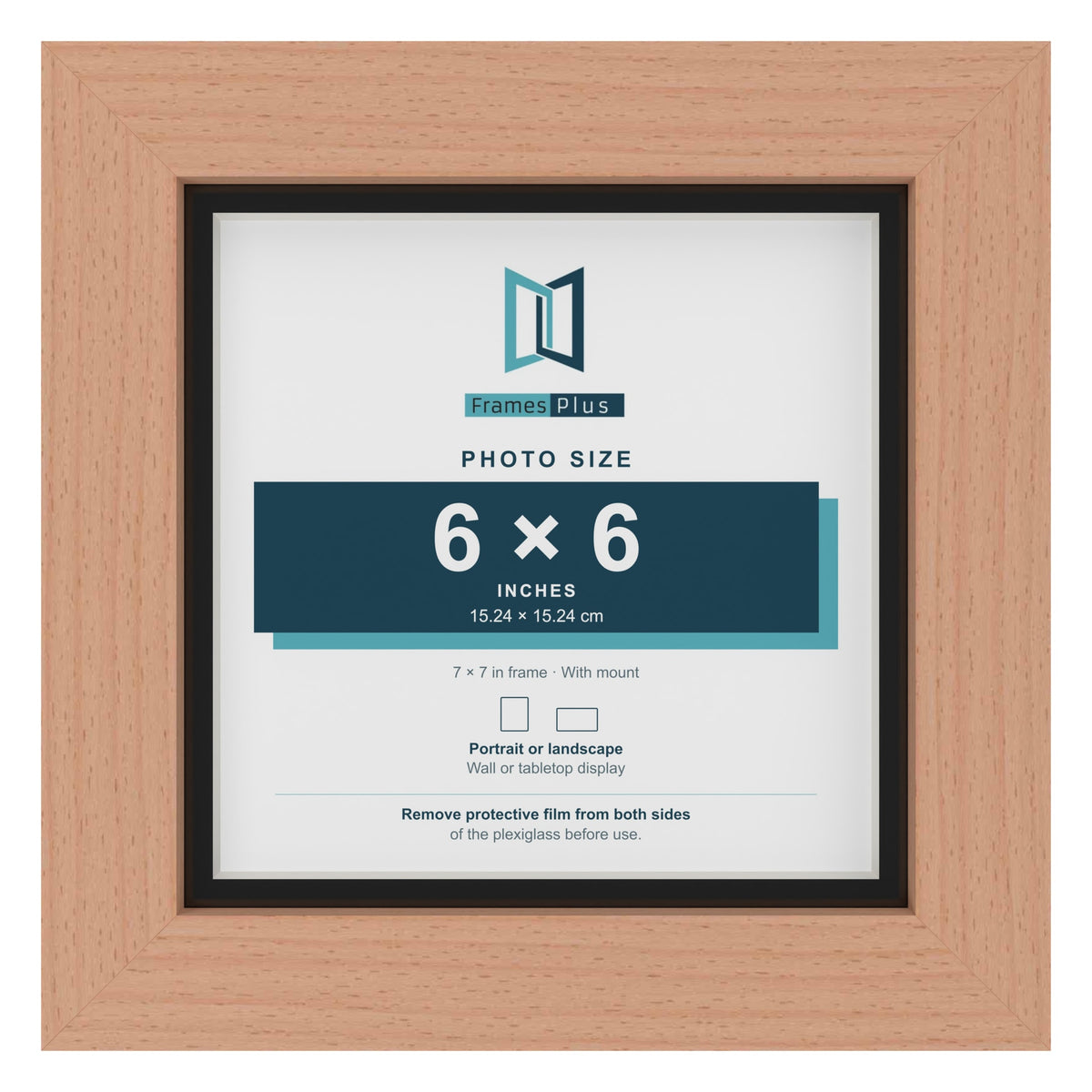 Beech 7 x 7 inch picture frame with a black mount for a 6 x 6 inch photo