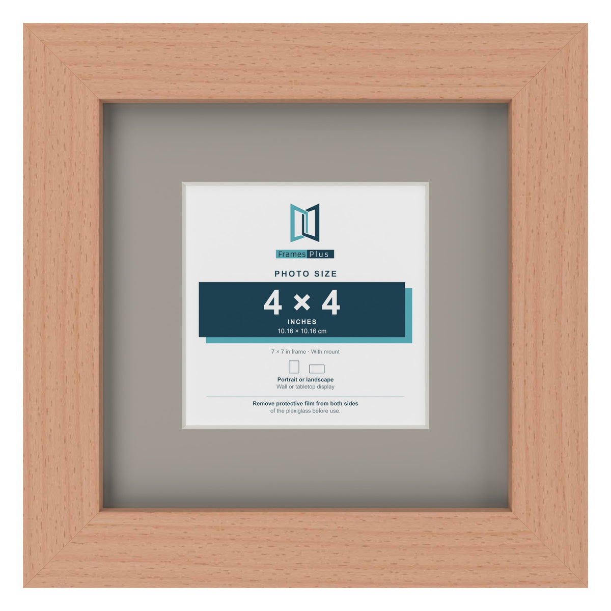 Beech 7 x 7 inch picture frame with a Dawn Grey mount for a 4 x 4 inch photo