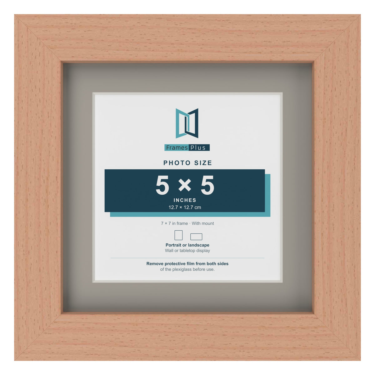 Beech 7 x 7 inch picture frame with a Dawn Grey mount for a 5 x 5 inch photo