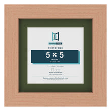 Beech 7 x 7 inch picture frame with a green mount for a 5 x 5 inch photo