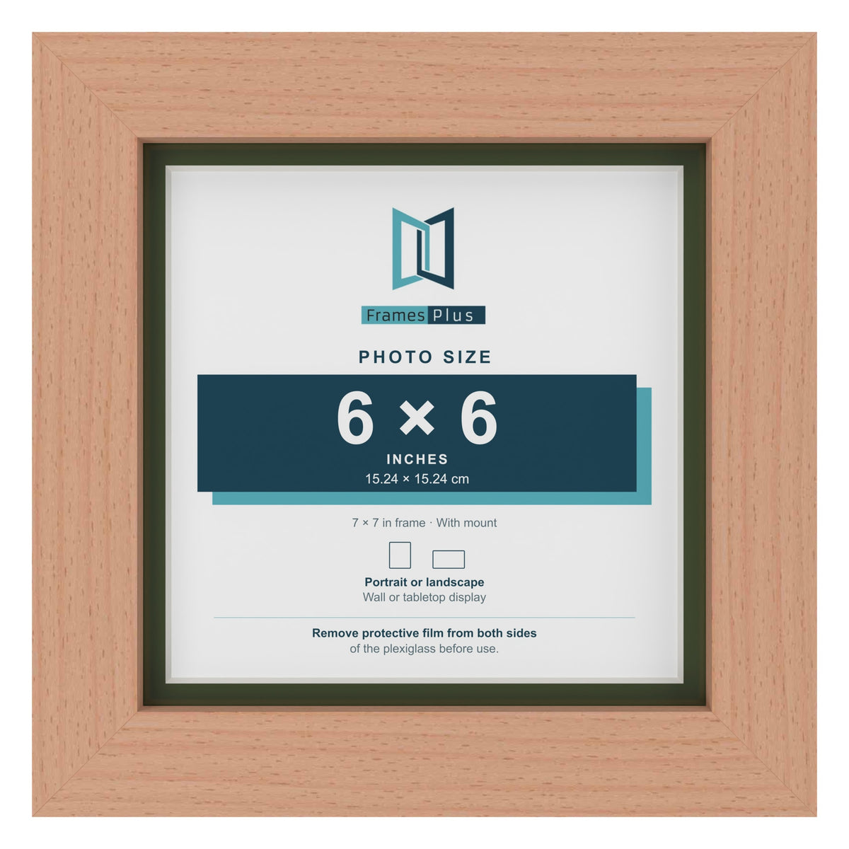 Beech 7 x 7 inch picture frame with a green mount for a 6 x 6 inch photo