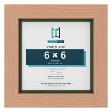 Beech 7 x 7 inch picture frame with a green mount for a 6 x 6 inch photo