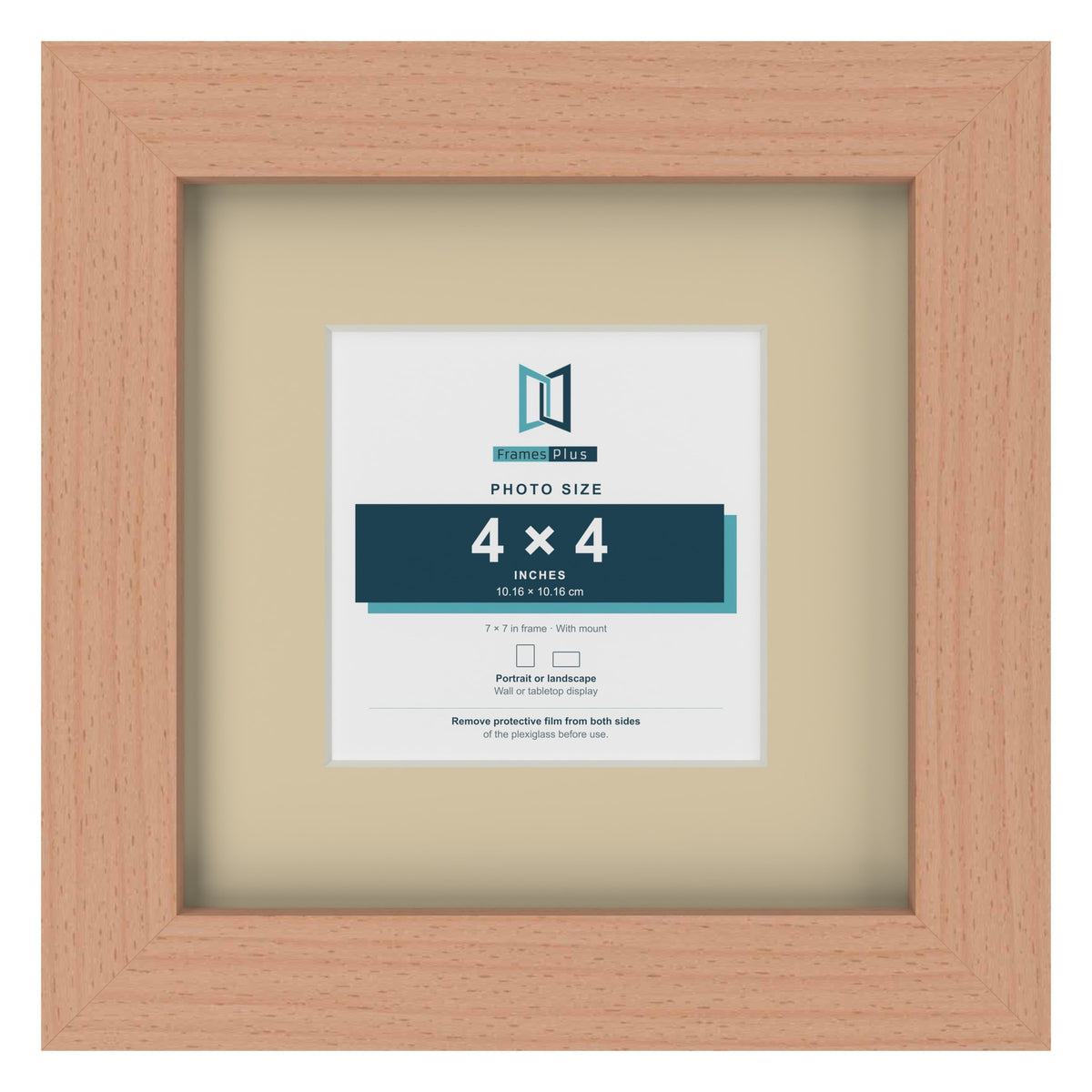 Beech 7 x 7 inch picture frame with an ivory mount for a 4 x 4 inch photo