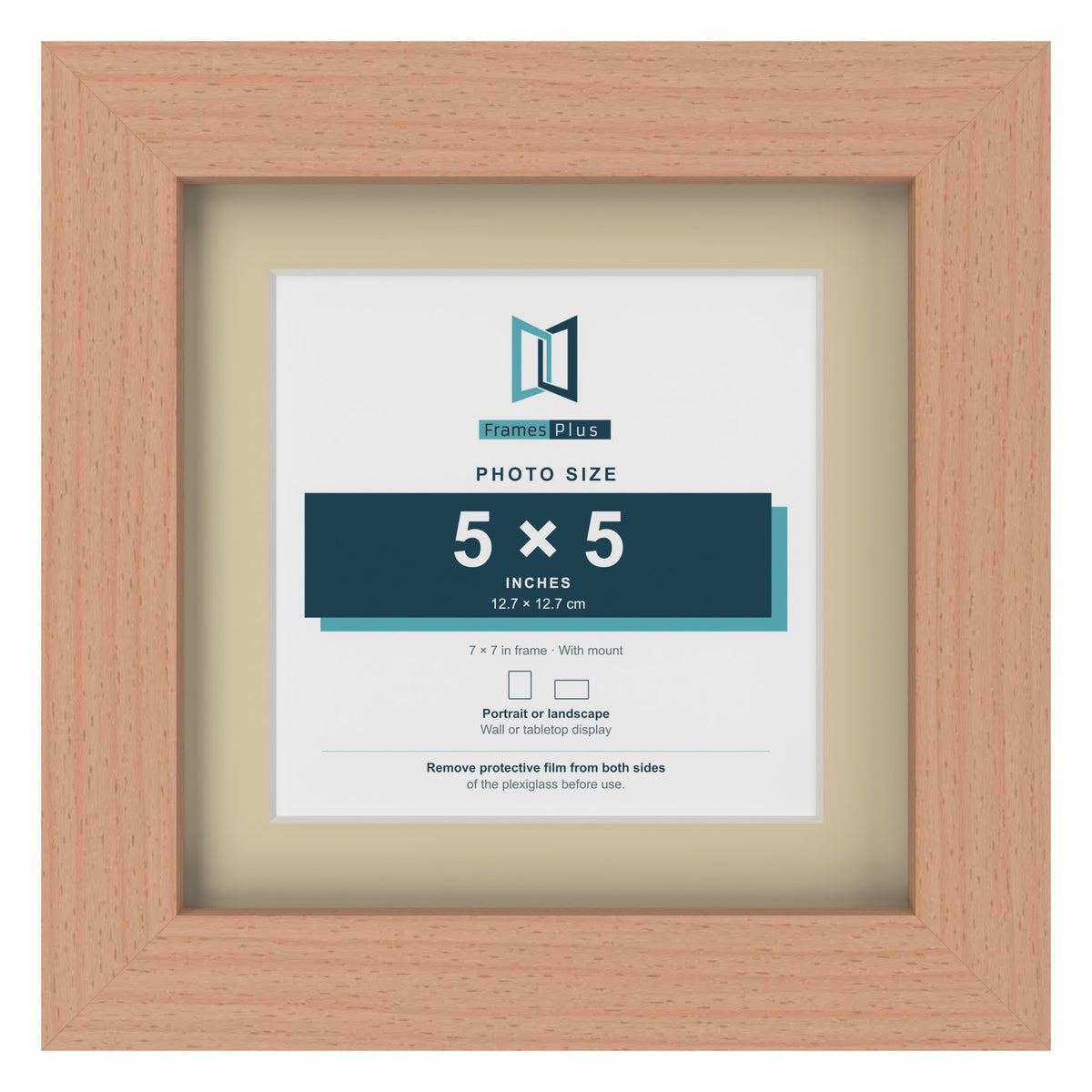 Beech 7 x 7 inch picture frame with an ivory mount for a 5 x 5 inch photo
