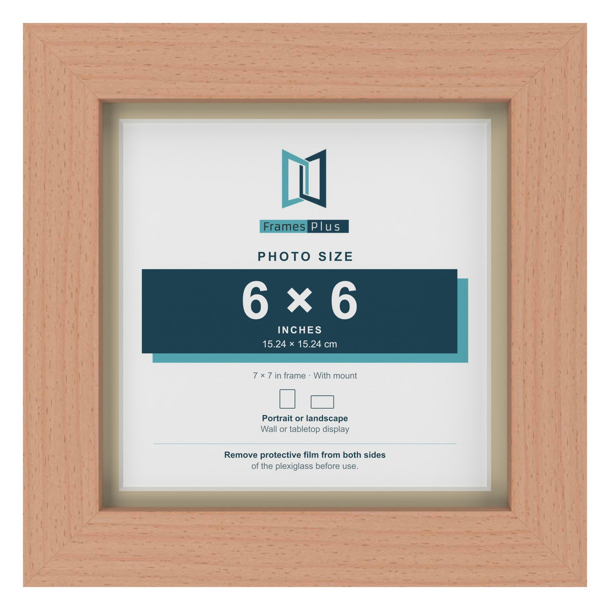 Beech 7 x 7 inch picture frame with an ivory mount for a 6 x 6 inch photo