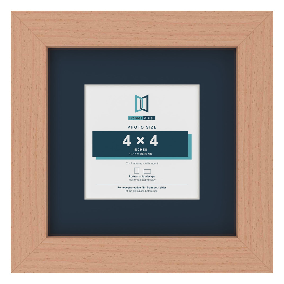 Beech 7 x 7 inch picture frame with a Pacific Blue mount for a 4 x 4 inch photo