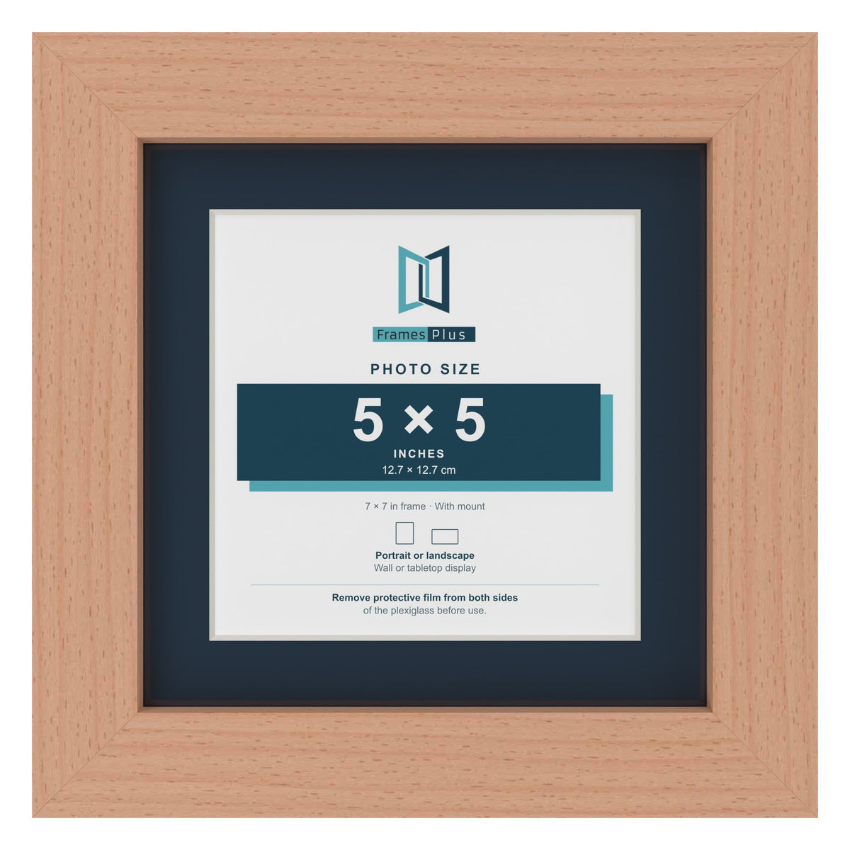 Beech 7 x 7 inch picture frame with a Pacific Blue mount for a 5 x 5 inch photo