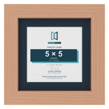 Beech 7 x 7 inch picture frame with a Pacific Blue mount for a 5 x 5 inch photo