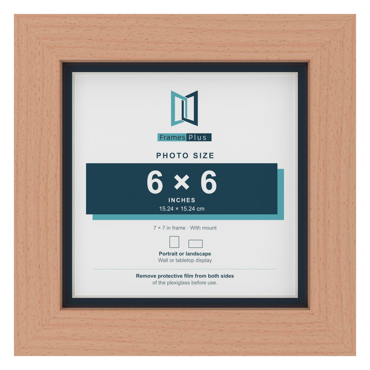 Beech 7 x 7 inch picture frame with a Pacific Blue mount for a 6 x 6 inch photo