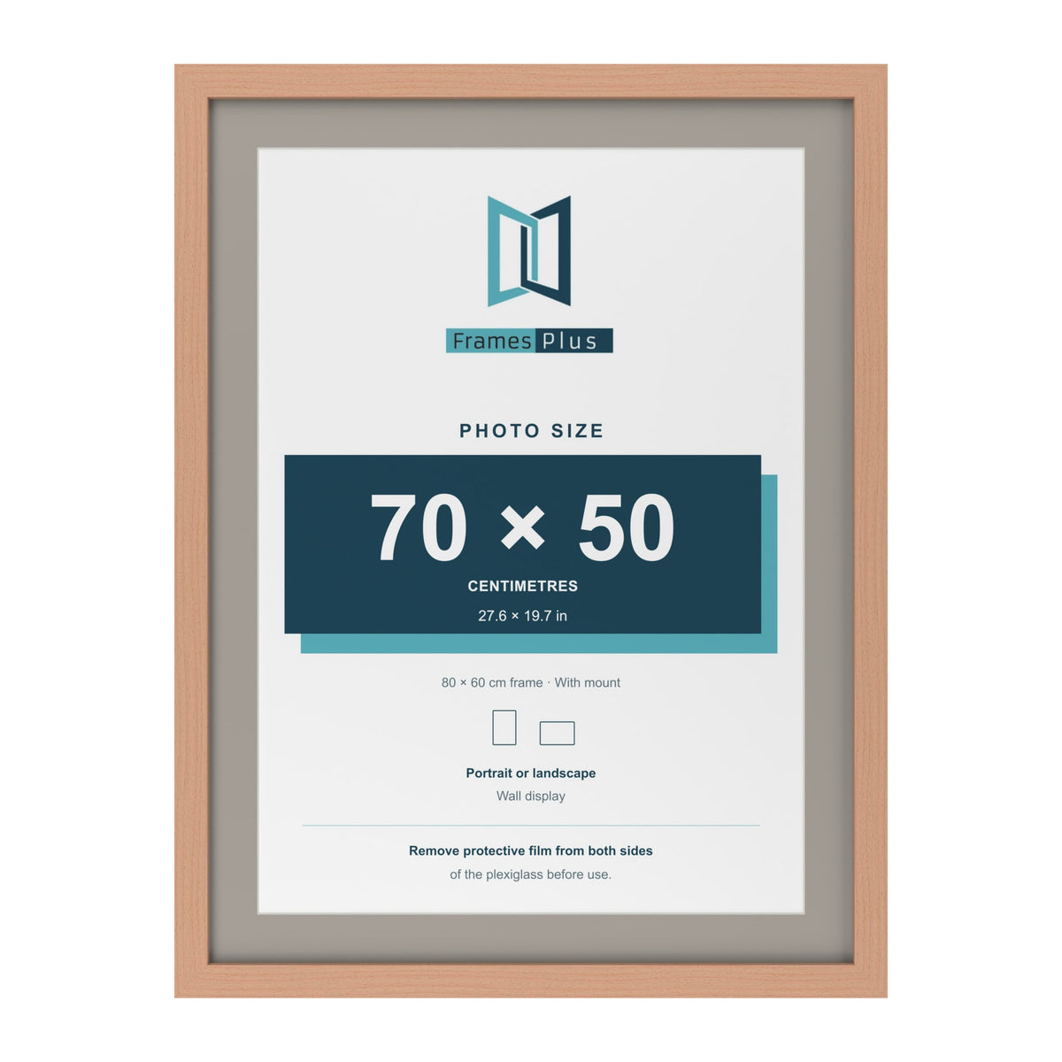 Beech 80 x 60 cm picture frame with a Dawn Grey mount for a 70 x 50 cm photo