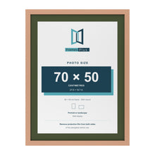 Beech 80 x 60 cm picture frame with a green mount for a 70 x 50 cm photo