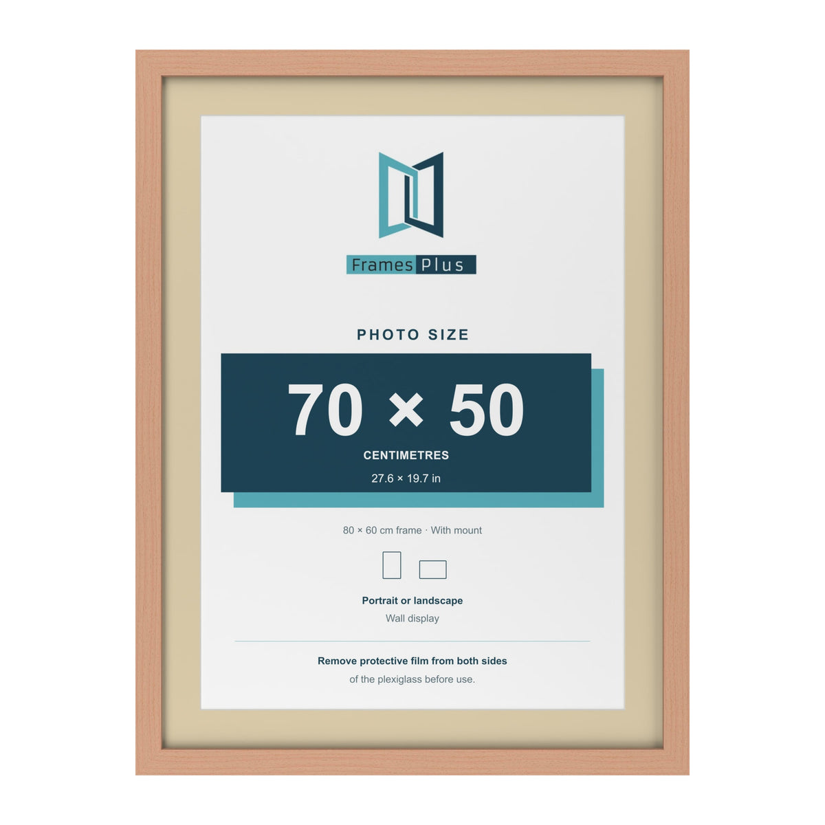 Beech 80 x 60 cm picture frame with an ivory mount for a 70 x 50 cm photo