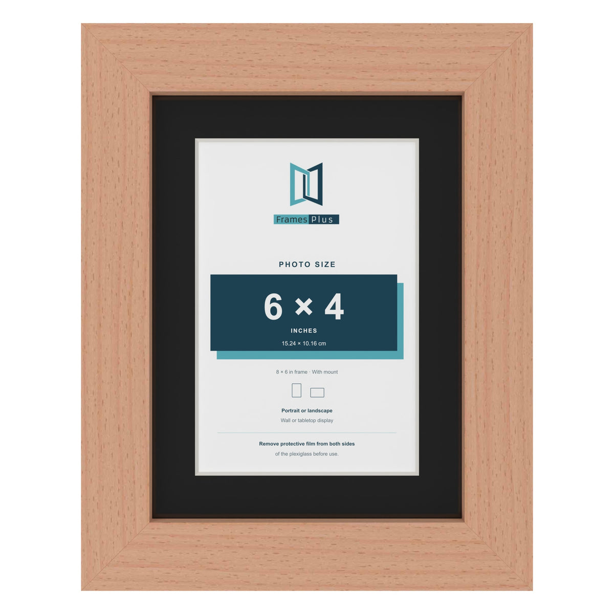 Beech 8 x 6 inch picture frame with a black mount for a 6 x 4 inch photo