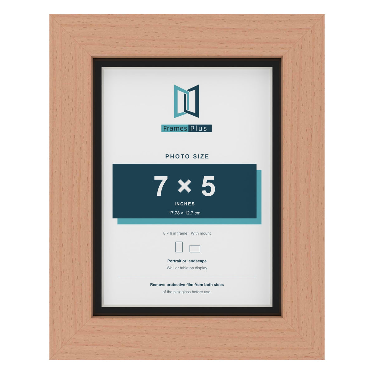 Beech 8 x 6 inch picture frame with a black mount for a 7 x 5 inch photo