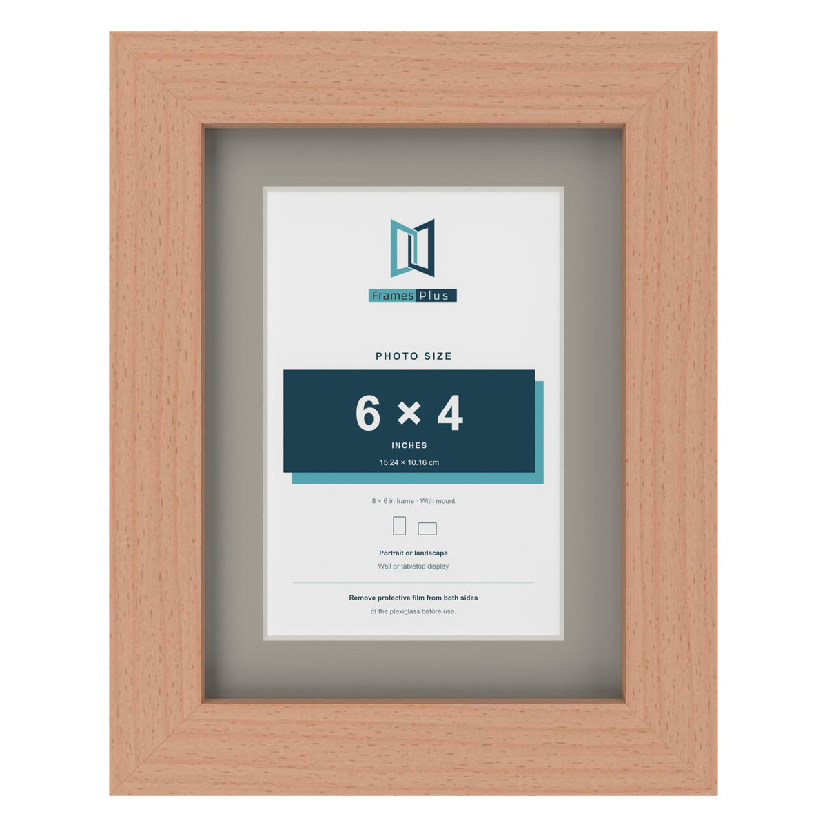Beech 8 x 6 inch picture frame with a Dawn Grey mount for a 6 x 4 inch photo