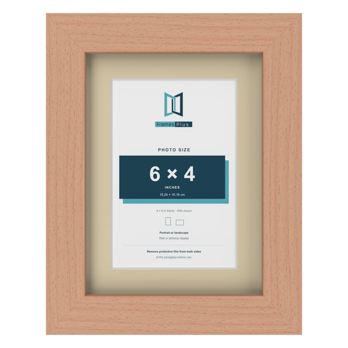 Beech 8 x 6 inch picture frame with an ivory mount for a 6 x 4 inch photo
