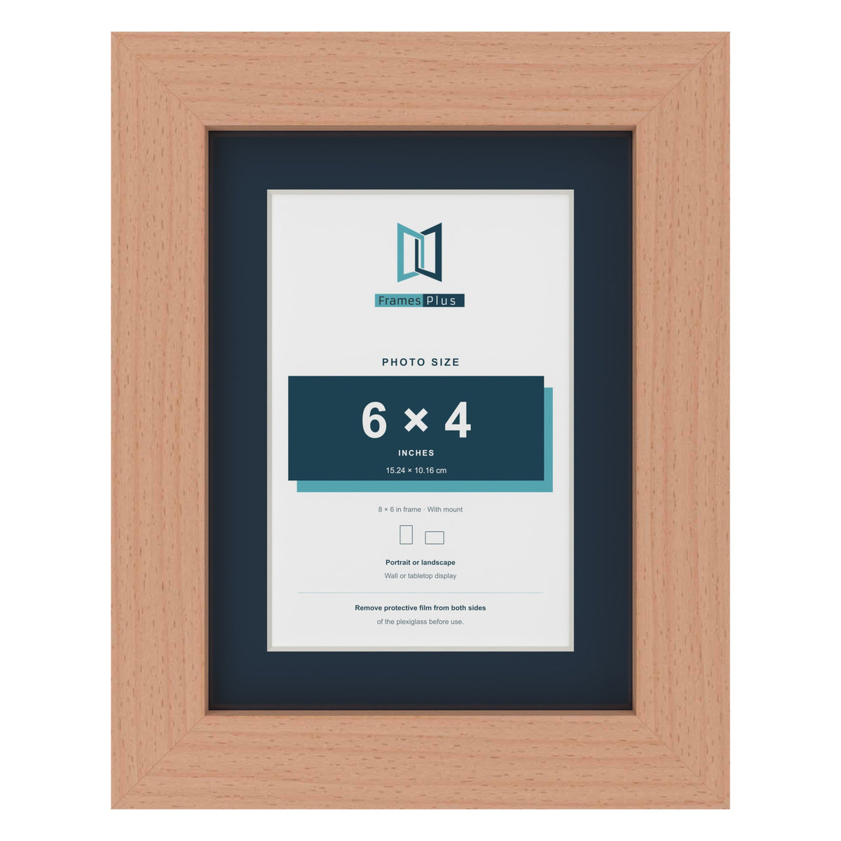 Beech 8 x 6 inch picture frame with a Pacific Blue mount for a 6 x 4 inch photo